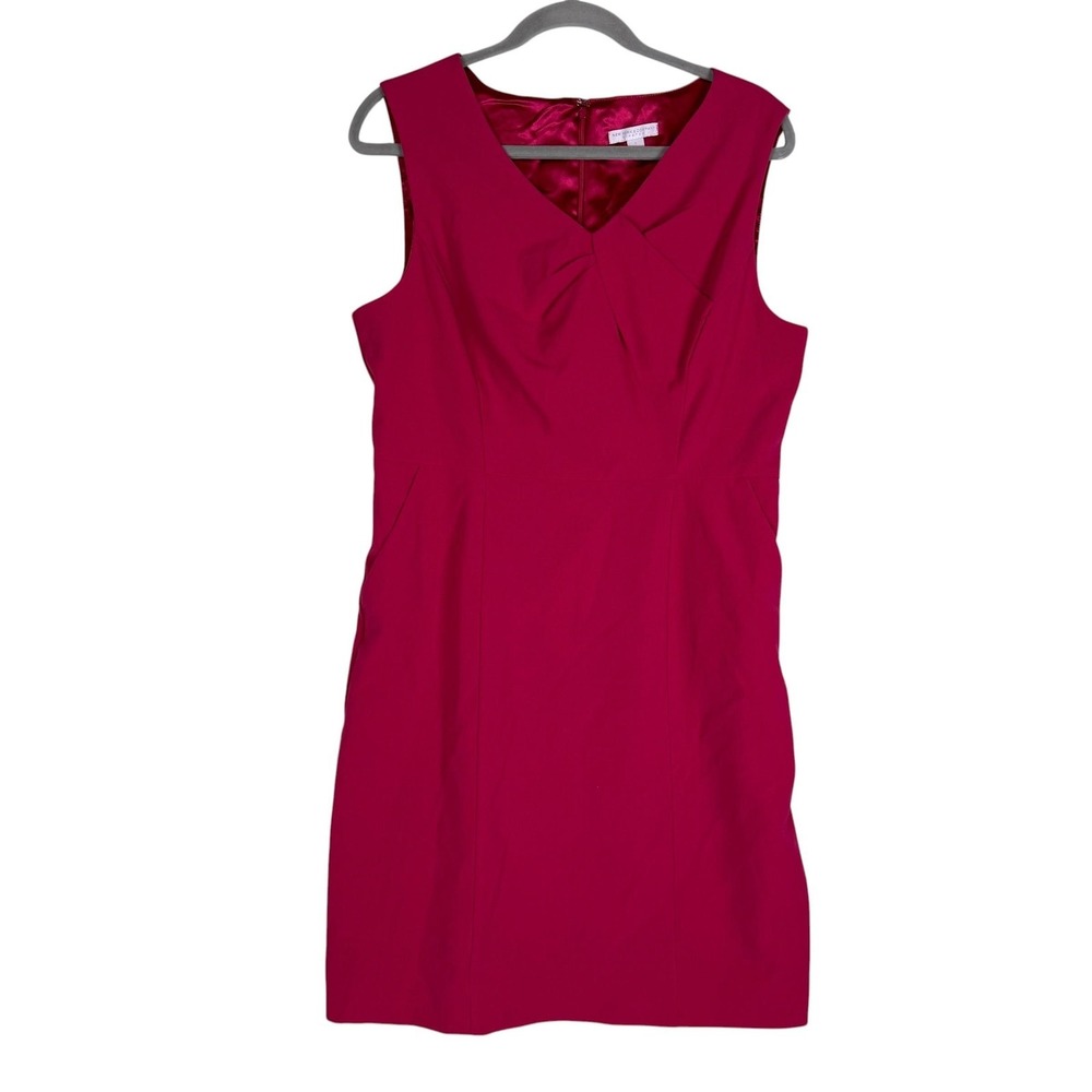 New York & Company Dress Womens 10 Pink Sleeveless V Neck Sheath Knee Length